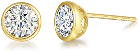 Solide 14 Karat 585 Weiß/Gelb Gold Ohrstecker Ohrringe mit Moissanite (Karatgewicht 1, Farben D-E, Reinheit VVS) im Runden Brillantschliff Schmuck für Damen Mädchen - Durchmesser: 6,2 mm