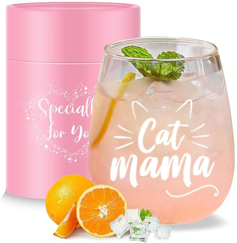 Yalucky Katzenmama Weinglas ohne Stiel, Geschenk Katzenliebhaber, lustige Geschenke für Frauen, Katzen Geschenke,Werdende Mutter, Muttergeschenke, Muttertag Geburtstag Weihnachten