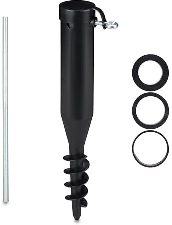 Relaxdays Punta per Ombrellone Spiaggia, Picchetto 40-52mm da Piantare nel Terreno, Plastica, Portaombrellone Mare, Nero