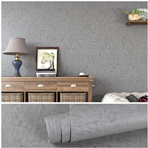 VEELIKE Dick Zementgraue Farbe Tapete Grau Matt Möbelfolie Selbstklebend Betonoptik Klebefolie Wandtapete Abwaschbare Tapete Dekofolie Klebetapete Schlafzimmer Wohnzimmer Schrankfolien 40cm x 600cm