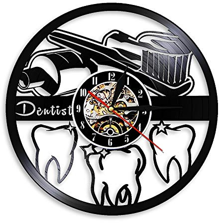 ELD 30cm Teeth-brush And Toothpaste Wall Clock Oral Hygiene Vinyl Record Dentist Office Decor Light Dental Surgeon Graduation Retirement 7 Color Change Friend Gifts