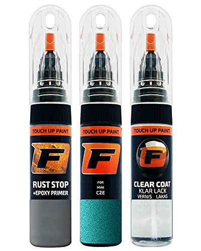 FIRANTO Kit de Pintura de Retoque Coche para Mini C2E Caribbean Aqua, Set de Reparación de Rayones y Arañazos Incluye 15 ml Bolígrafo para Retocar Pintura Coche, Primer y Barniz