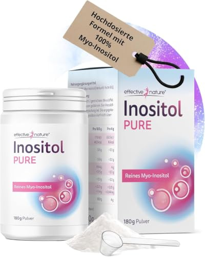 Effective Nature Inositol Pure - Myo-Inositol Pulver hochdosiert - vegan | 4000 mg pro Tagesdosis - gut löslich, ohne Zusätze, laborgeprüft - 180 g