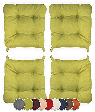 sunnypillow 4er Set Stuhlkissen mit Klettverschluss Maße: 40 (vorne) | 35 (hinten) x 40 x 8 cm Polsterauflage Auflage für Stühle/Bänke in Haus und Garten Sitzkissen Sitzauflage Gartenkissen Grün