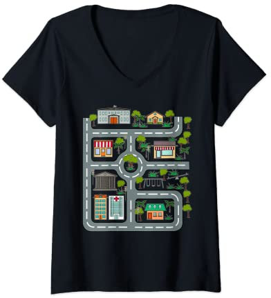 Damen Spielteppich Auto Straße Zum Spielen Für Papa Und Mama T-Shirt mit V-Ausschnitt