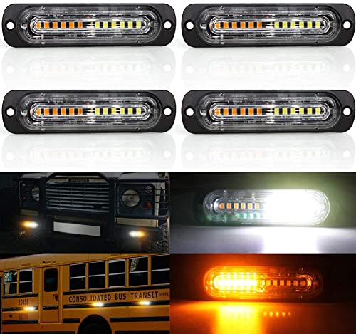 Biqing 4X Luce Stroboscopica Emergenza, LED Lampeggiante Emergenza Avvertimento Luci Emergenza luci stroboscopiche 12V-24V per Camion Auto Rimorchio Trattore 4 Pz (12LED-Bianca&Ambra -4X)