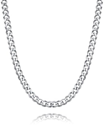 Daisy Philip 4mm CURB Mens Necklace Silver Chain Cuban - Stainless Steel Jewellery - Neck Link Chains for Men Man Women Boys Kids - 18 20 22 24 26 (24)