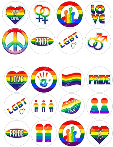 20 x Pre-Cut LGBT Gay Pride Round Edible Wafer Cupcake Toppers Cake Decoration #2 (LGBTV2)