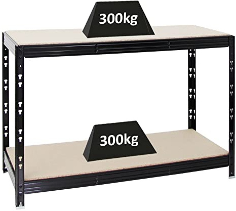 PROREGAL Werkbank Tiger | 300kg pro Fachboden | HxBxT 90x140x60cm | Schwarz | Höhenverstellbar Werktisch, Arbeitstisch, Steckmontage, Packtisch
