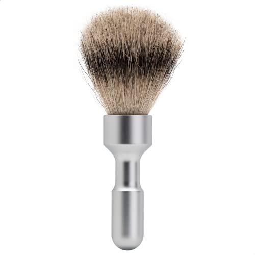 MERKUR Rasierpinsel Mattchrom 1700 | Dachshaar feinster Qualität mit Naturprodukt | Ideal für Nassrasur | Aluminium, Naturhaar | Made in Germany