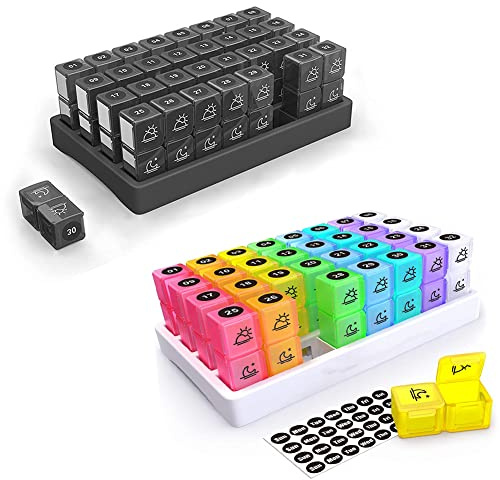 Pillendose Pillenbox für 1 Monat Morgens Abends,Pillendose 31 Tage 2 Fächer,31 Tage Pillendose Große Fächer Tragbar Tablettenbox Monat Medikamentenbox Medikamentendosierer für Unterwegs, Tägliche