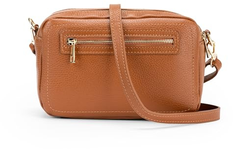 Mauro Pelletteria Sac a Main Femme Bandoulière, 100% Cuir Véritable, Artisanat italien, 3 compartiments Zippés, Réglables