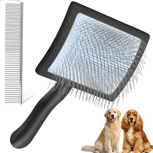 YOPETAYU Profi Zupfbürste & Hundebürste Langhaar (25mm Borsten) – Slicker Brush Set mit Kamm – Sanftes Entfilzen von Fell & dicker Unterwolle bei Golden Retriever, Pudel, Doodle & Katzen – Schwarz
