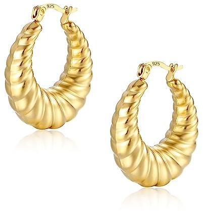 Gold Ohrringe Verdreht Creolen Oval Groß Klobige Dick Breit Chunky Creolen