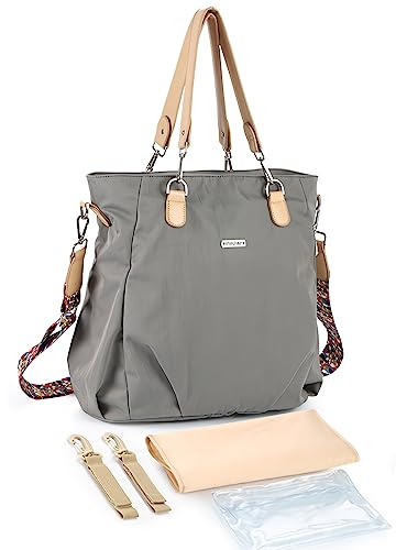 SONARIN Stilvolle Wasserdichte Baby Wickeltasche,Große Kapazität Tragbare Reise Wickeltasche Umhängetasche Tragetasche Henkeltaschen Babytasche mit Kinderwagen Haken & Wickelunterlage