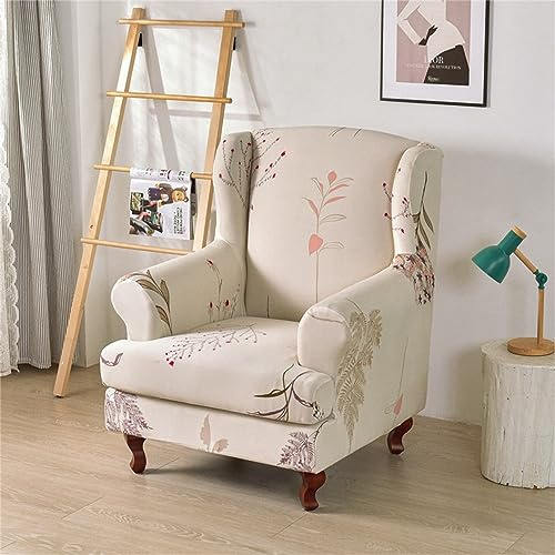 Hiseng Ohrensessel Überzug Stretch 2-Teilig, Sessel-Überwürfe Ohrensessel Schonbezüge Bezug, Chic Elastisch Sesselhusse Universal Tiger Stuhlbezug mit Armlehne Hohe Rückenlehne (Botanisch)