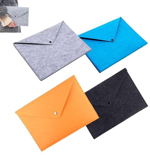 4 Stück Filz Dateiordner A4, 4 Farben Dokumententasche mit Druckknopf, Legerer Business-Stil Haltbarer Dateiordner, A4 Dokumentenordner Filz Dokumententasche, Portfolio Case, für Büro Schule