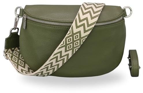 Brise Art AFIA Damen Bauchtasche Echtleder Handgefertigt Crossbody Bag | Damen Umhängetasche, Echtes Leder, Schultertasche mit Ledergurt & wahlweise gemustertem Riemen, 3 Fächer, Made in Italy