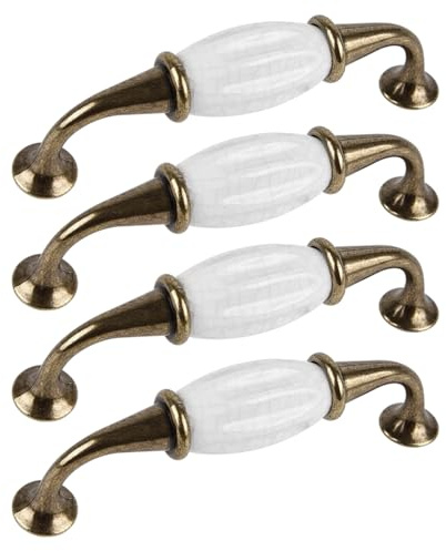 96mm Türgriffe, 4Pack Keramik Marmor Türgriff, Vintage Schrankgriffe, antike Bugzüge, Möbeltür Ziehgriffe für Küchenschrank, Kommoden, Schrank, Tür, Holztore (B)