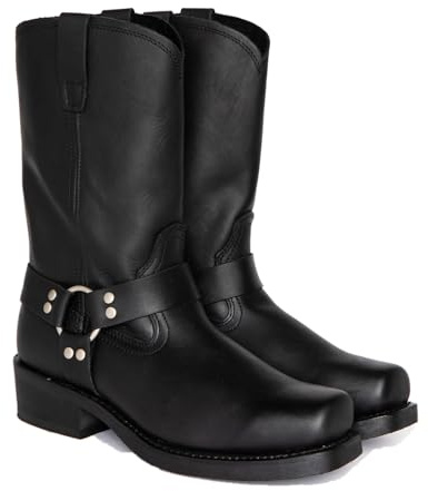 ENWIND Hommes PU Cuir Équitation Moto Bottes Chevalier Bottes Mi-Mollet Bout Carré Western Cowboy Biker Bottes,Noir,40 EU