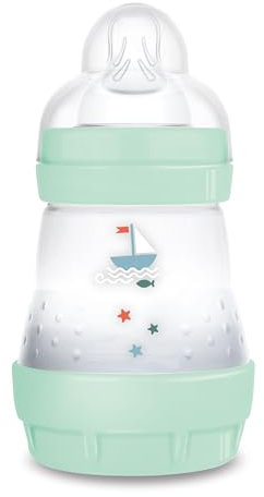 MAM Biberon Easy Start 130 ml, Biberon anticolica per allattamento misto che riduce le bolle d'aria e il rischio di coliche, Accessori neonati autosterilizzanti e con tettarella misura 1, Verde