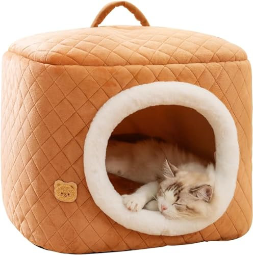 Hundehütte Indoor Hundebett Höhle Hundehöhle Mittelgroße Hunde Hundebett Hundehütte Weiche Katzenhöhle Katzenhaus Haustier Bett Abnehmbar Hundehaus Für Welpen Katzen (Color : Braun, Size : M)