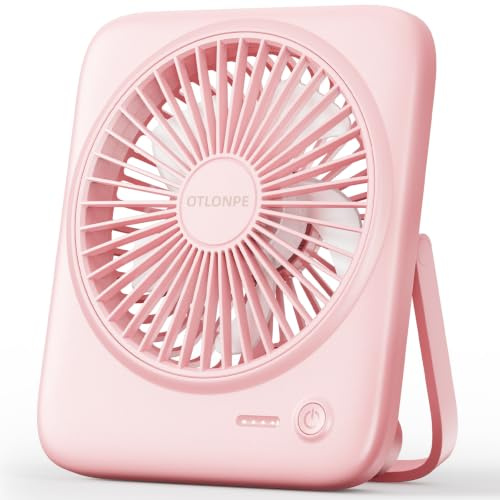 Otlonpe Ventilador de escritorio portátil recargable, ventilador personal de 4000 mAh, funciona con pilas USB, ventilador de mesa silencioso con banco de energía, 4 velocidades, potente ventilador