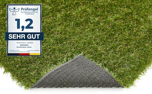 andiamo Kunstrasen outdoor Jever, wetterfester Rasenteppich outdoor für Garten, Terrasse & Balkon, leicht zu verlegen, 133 x 400 cm, Grün