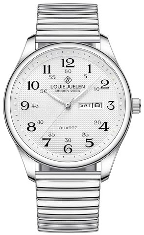 Gosasa Easy-to-Read Quartz Watch for Seniors, Large Numerals, Calendar, 30m Water Resistance, Luminous,Women's Men's Stainless Steel Wrist Watch (Silver Stretch, Men)