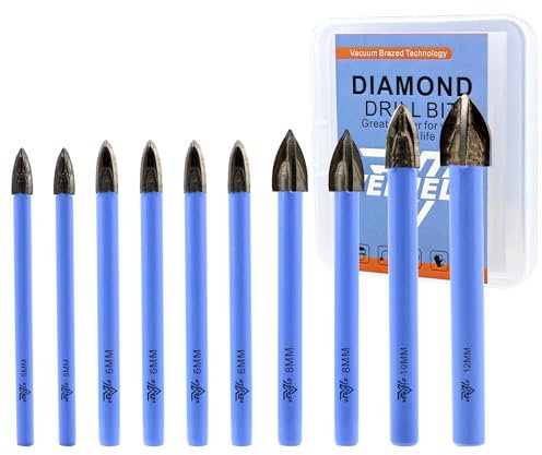 VENJELD Set Punte Trapano Diamantate - 5mm X 2, 6mm X 4, 8mm X 2, 10mm, 12mm 10 Pezzi Trapano al Carburo per Legno Plastica Muratura Piastrelle di ceramica Calcestruzzo - Gambo rotondo con Custodia