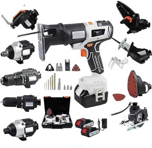 HYQNG 10-in-1-Kombi-Set für Elektrowerkzeuge, kabelloses, bürstenloses Elektrowerkzeug-Set, Stichsäge, Stichsäge, Kreissäge, Kettensäge, oszillierendes Werkzeug, Schraubendreher, Schlagbohrmaschine