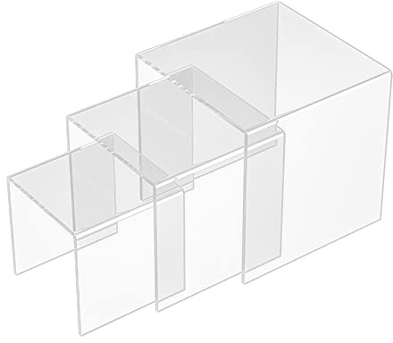 Sezanrpt Square Acrylic Shelf Risers 3pcs, Dessert Table Display Set, Clear Acrylic Showcase Collectibles Display Shelf for Funko Pop, Cupcake, Toys, Watches, Table Decorations - 4''x5''x6''