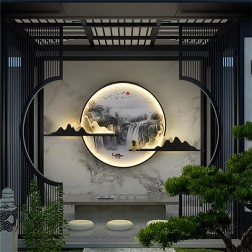Lampada murale per esterni LED Creativo Paesaggio circolare Impermeabile Murale per esterni Villa Cortile Decorazione del giardino Pittura (A D60cm 1pcs)