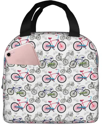 Loncheras aisladas para hombres y mujeres, trabajo, bolsa térmica suave con patrón de bicicleta urbana aislada para viajes, lonchera pequeña a prueba de agua para hombres y mujeres, bolsa de almuerzo