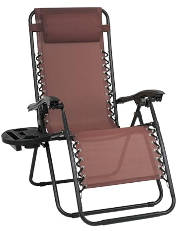 EIGFOH Tumbonas Plegables,Tumbonas Jardin Exterior Silla de Playa con Portavasos y Reposacabezas,Silla de Playa Ajustable para Jardín,Playas,Piscina,Terraza,Carga de 150 KG (Marrón 1 Tumbonas)