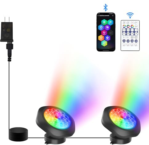CREPOW RGB Underwater Pond Lights, Super Bright 18 LED Submersible Fountain Lights Color Changing Spotlights, Bluetooth APP Control IP68 Waterproof for Fish Aquarium Tank Garden Yard Pool(Set of 2)