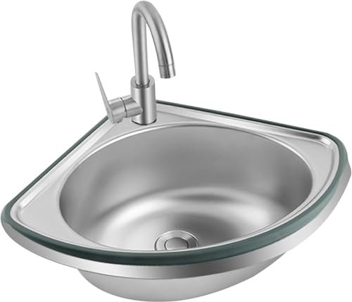 Eckwaschbecken Aus Edelstahl Wandmontiertes Eck Moderne Küche Waschbecken Mit Filter Händewaschen Eckspüle Waschbecken Für Boot, Badezimmer, Wohnmobil, Küche (Silver)