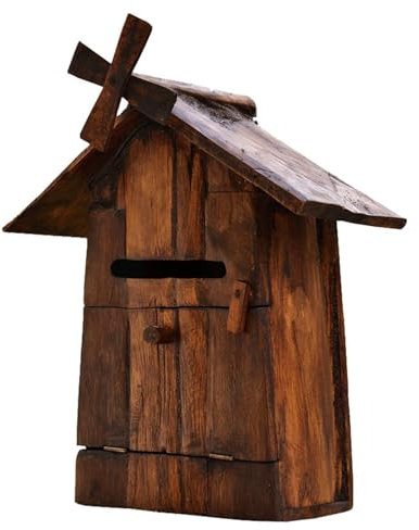 GBPLDMAQ Briefkasten in Hausform zur Wandmontage, Postkasten aus Massivholz, Holzwachsöl zum Altern, Schön und Funktional, Mailbox Personalisiert