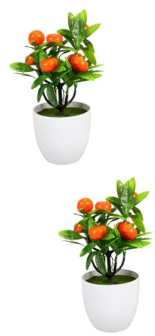 Amosfun 2St Orange Topfornamente kunstpflanze Dekorativer Bonsai-Baum Tischdekoration Nachhaltige Dekoration Obst orangefarbene Verzierungen gefälschter Orangenbaum falsches Orange Stoff