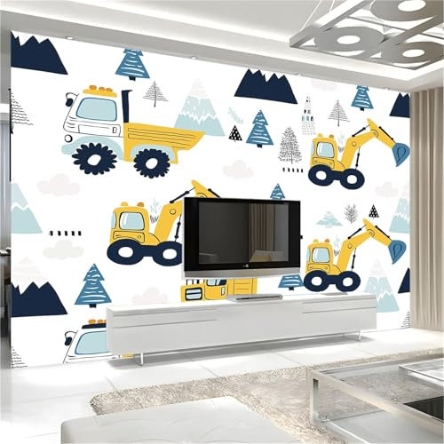 Generisch 3D-Gedruckte Tapete Lkw Bagger Gemusterte Innendekoration 200 X 140 cm Modische Vliestapete Weiß Geeignet Für Wohnzimmer Büro Küchentapete