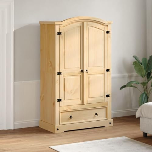 Gecheer Kleiderschrank Garderobenschrank Flurschrank Garderobe Schrank Schlafzimmerschrank Mehrzweckschrank Allzweckschrank Aufbewahrungschrank Corona 101x52x170 cm Massivholz Kiefer