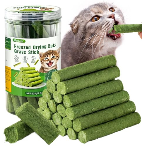 Glaublieb 225g Bâton d'herbe à Chat Lyophilisé, Friandises pour Chats, Collations Chats pour Le Nettoyage des Dents et Élimination des Boules de Poils