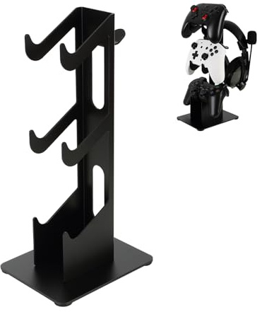 Folgtek Support pour écouteurs Support pour Console de Jeu à 3 étages et Casque - Support pour Manette de Jeu - Support pour 3 manettes de Jeu et écouteurs (Noir, 3 Places)