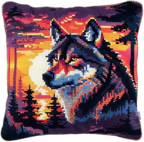 GXQFF DIY Knüpfkissen Kit, Knüpfen Set Kissen Wolf Knüpfset Für Erwachsene, DIY Knüpfkissen Handarbeitsset Mit Farbanleitung, Perfekt Für Anfänger
