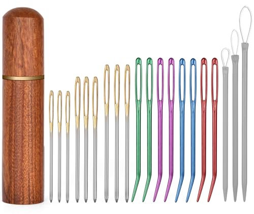 HOTUT 20 Piezas Agujas de Coser a Mano,Agujas de Ojo Grande,Agujas Romas Ojo Grande para Coser a Mano,Surtido de Agujas para Bbordar,para Proyectos de Tejido a Mano,con Caja de Almacenaje