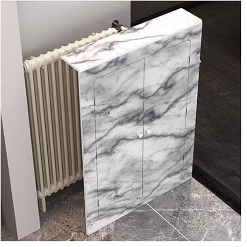 Radiator Cover Cabinet For Hallway Slim Pets Baby Proofing Water Valve Pipe Decorative Cover with 2 Doors For Home Villas Hotel Washable PVC Wood Plastic Board White Small