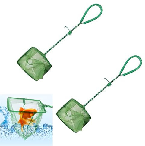 2 PCS Fish Tank Quick Catch Mesh,with 25cm Plastic Coated Handle,Soft Aquarium Fishing Netzesh Fish Nets for Catching Small Fishes or Debris(Green)