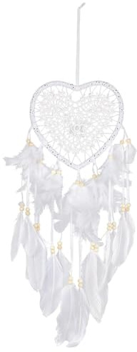 GTYHH 1 Acchiappasogni Bianco, Ciondolo A Cuore Cavo, Ciondolo di Piume, Decorazione Domestica, Ciondolo in Stile Bohémien