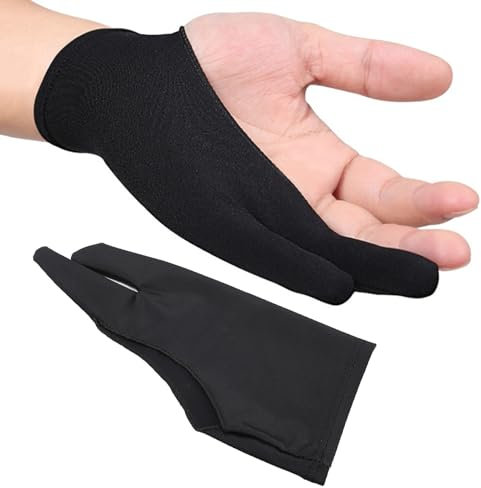 Paquete de 5 Guantes de Artista, Guante de Dibujo con Rechazo de Palma para Tableta Gráfica, Guante de Dibujo Digital de Dos Dedos para Mano Derecha e Izquierda, Guante de Arte (M)