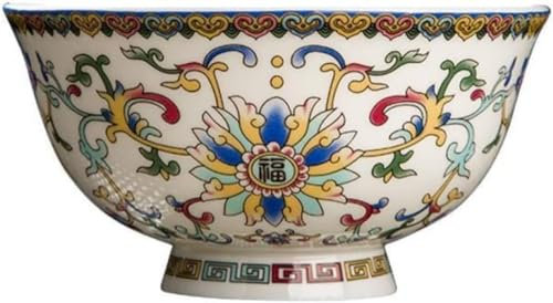Cuenco de arroz de porcelana estilo antiguo palacio chino, cuenco de gachas, cuenco de sopa, cuenco pequeño de color esmaltado, cuenco imperial individual de cerámica de porcelana de hueso de pie alto